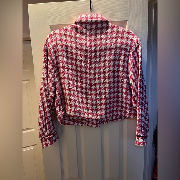 ZARA Pink White Tweed Rhinestone Button Blazer Jacket S NWT - Picture 6 of 6